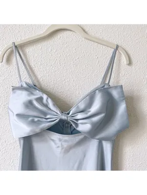Astr The Label Satin Bow Midi Dress Ice Blue Size Medium Feminine Party Wedding thumbnail 3