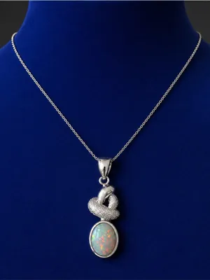 Estate Sterling Silver Opal Pendant Necklace Custom Design thumbnail 2