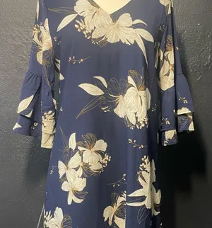 Floral Navy Dress with Ruffle Sleeves‎ thumbnail 1