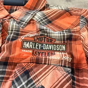 Harley Davidson Plaid Short Slv Snap Button Shirt S Orange Black Biker Western thumbnail 11
