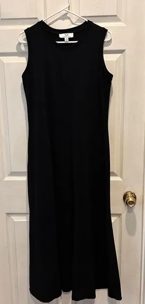 Magaschoni Black Sleeveless Cotton Spandex Midi Dress Womens Large Crew Neck‎ thumbnail 1