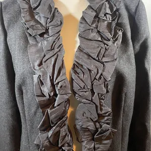 J.Crew 100% Wool Dark Grey Black Silk Trim Ruffle Neck Blazer Jacket Women‎ 6 thumbnail 4