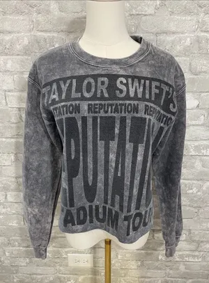 Taylor Swift Gray Acid-Wash Reputation Graphic Sweatshirt thumbnail 1