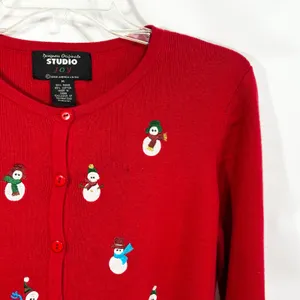 Studio Joy Medium Sweater Red Snowman‎ Holiday Ugly Christmas Cardigan 699 thumbnail 5