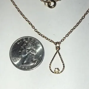 Vintage Gold Tone Dainty Rhinestone Teardrop Pendant Necklace thumbnail 3