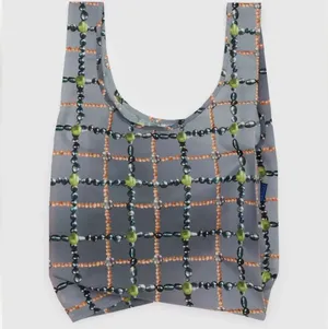 BAGGU Standard Tote Bag - Beaded Plaid Print - Holds up to 50 lb NWT Fun Gift! thumbnail 1