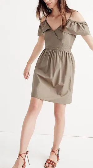 New MADEWELL Khaki Tan Green Off-The-Shoulder Tank Strap Midi Dress Size 0 thumbnail 1