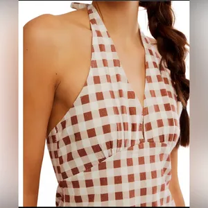 Free People Cecil Checker Print Halter Neck Mini Dress thumbnail 3