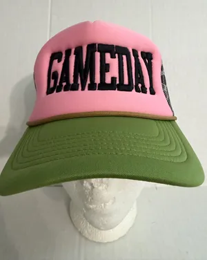 Flying S Co Pink and Green Trucker Hat with Embroidered Gameday Logo thumbnail 1