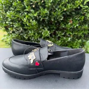 Karl Lagerfeld Black Leather Loafers with Gold Accents Women’s Size 8 NWT thumbnail 3