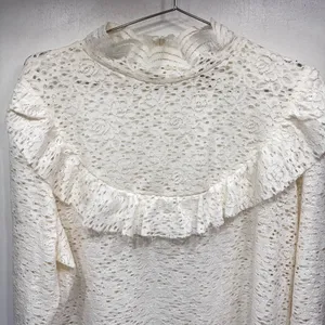 Y2K 90s Ivory Lace Mock Neck Ruffle Top Victorian Boho Vintage Arizona Jeans XXL thumbnail 7
