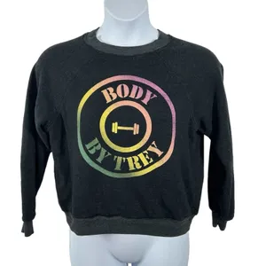 Wildfox Body By Trey Graphic Fleece Sweatshirt XS Charcoal Gray thumbnail 6