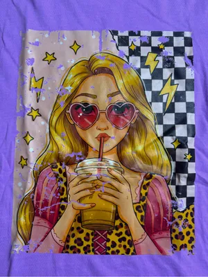 Comfort Colors Neon Violet Short Sleeve Tee with Pop Art Princess Coffee Graphic thumbnail 4