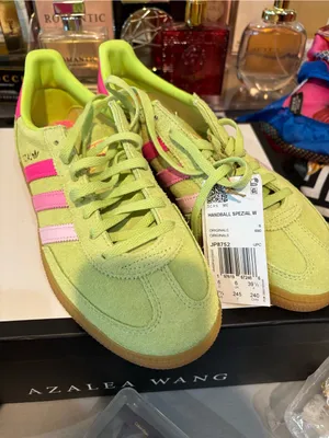 adidas Spezial Low Top Sneakers in Light Green with Pink Accents and Gum Sole thumbnail 3