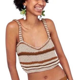 Zara Knit Crochet Crop Top Brown Tan Size Small Boho Cottage thumbnail 1