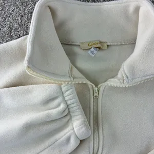 Qinsen Fleece Cropped Jacket‎ Pullover Women's Size Small Cream Y2K Drawstring thumbnail 2