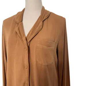 Skims Sienna Soft Lounge Ribbed Long Sleeve Pajama Top Size S Brown Button Up thumbnail 2