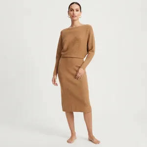 Banana Republic Camel Brown Boat Neck Ribbed Knit Midi Sweater Dress NWT Size L thumbnail 12