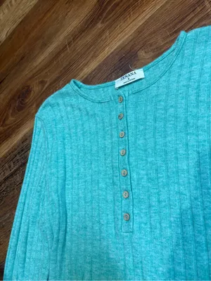 Ribbed ZENANA Long Sleeve Top - Teal thumbnail 3