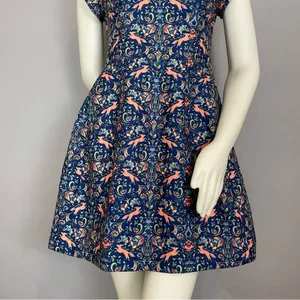Pink Martini Dress Fox Print Blue Floral A-Line Lined‎ Small Women Cap Sleeves thumbnail 9
