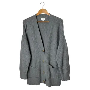 Aerie Varsity Sweater Women Medium Grey Cotton Waffle Knit Button Front Cardigan thumbnail 2