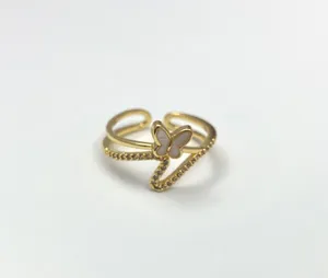 18K Gold Plated Adjustable Butterfly Open Ring for Women thumbnail 1