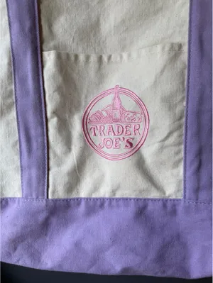 Trader Joe's Canvas Tote Bag with Purple Accents thumbnail 4