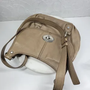 Fossil Maddox Leather Saddle Bag Taupe Tan Shoulder Turn Lock Flap Crossbody Y2K thumbnail 14