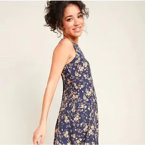 Old Navy Blue Floral Sleeveless Jersey Knit Seamed Waist Swing Dress - size XL thumbnail 6