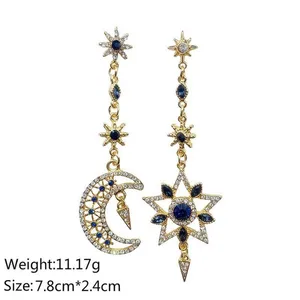 Asymmetrical Celestial Moon & Star Drop Earrings - Horoscope, Bling, Sparkle thumbnail 4
