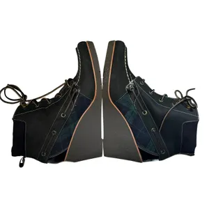 Sperry Top-Sider 11M Black Green Leather Wedge Boot Plaid Laceup Preppy Academia thumbnail 6