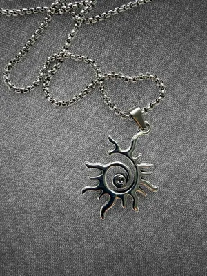 Silver Tone Tribal Sun Spiral Pendant Necklace 20 Inch Chain thumbnail 2