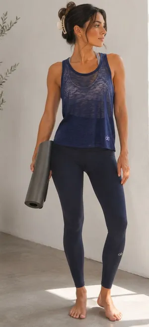 Alo Yoga Slouchy Sheer Slub Racerback Tank Top Navy Blue Size L thumbnail 1