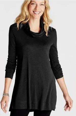 J. Jill EUC Women's Black Pima Cotton Cowl Neck Tunic Top Size S thumbnail 1
