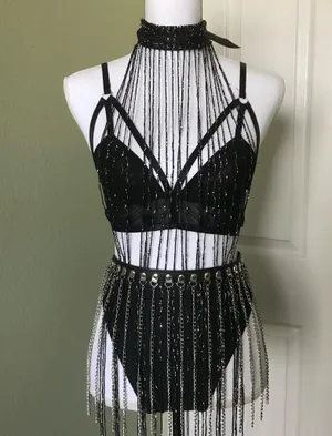 Handmade REIGN - Black Sparkle Fringe Tassel Choker thumbnail 1