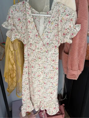 Cream Floral V-Neck Ruffle Sleeve Midi Dress thumbnail 1