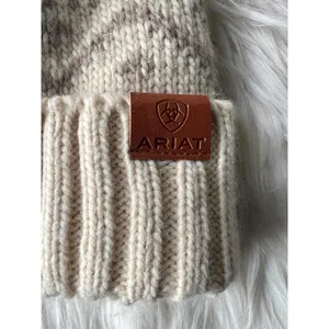 Ariat Women's Cream Knit Beanie Hat with Faux Fur Pom Pom thumbnail 2