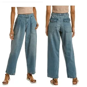 Barrel Jeans XS Low Slung Free People Maeve Oversized Trouser Wide Blue Boho thumbnail 2