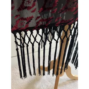 ASTR Velvet Burnout Fringe Cardigan Kimono Western Aztec Burgundy Black Gypsy thumbnail 3