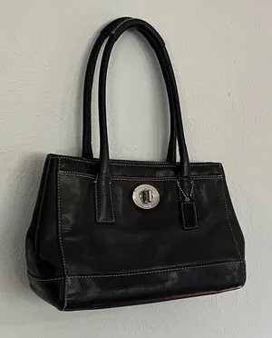 Coach Hampton Madeline Black Leather Satchel Bag Y2K Vintage Carryall Purse thumbnail 1