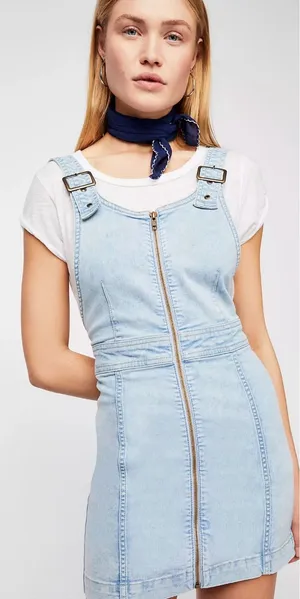 Free People Modern Femme Denim Jumper Dress Zip Front Overall Mini Size‎ 10 NWT thumbnail 1