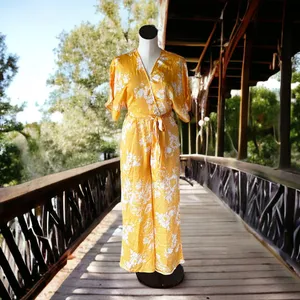 NWT FAVLUX Fashion silky/Chiffon Fabric Yellow Floral Jumpsuit thumbnail 4