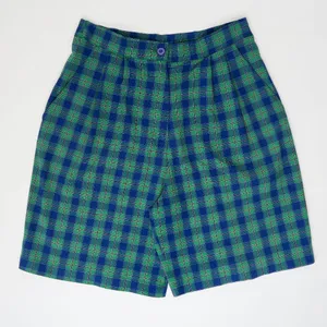 Vintage High Waisted Blue Green Plaid Shorts thumbnail 4