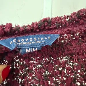 Aeropostale Women M‎ Burgundy Textured Knit Long Sleeve Sweater Top thumbnail 6