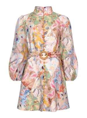 NWOT $950 Zimmermann Illustration Buttoned Belted Floral Linen Mini Dress size 0 thumbnail 1