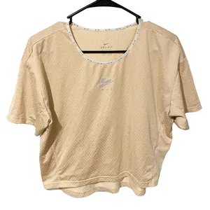 Nike Women's Medium Air‎ Beige White Short Sleeve Running Crop Top CJ1870-287 thumbnail 1