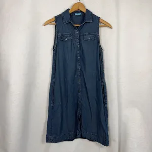 J.McLaughlin Denim Shirt Dress Womens Small Sleeveless Lyocell Linen Blend Blue‎ thumbnail 7