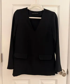 Zara Black Front Flap V Neck Tailored Blazer Blouse XS thumbnail 1
