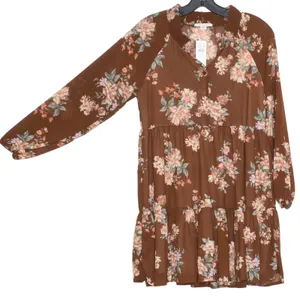 NWT American Eagle Dress Floral Cottage Boho Romantic Feminine Prairie Brown XS thumbnail 1