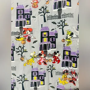 Disney Halloween Size L Multicolored Scrub Top Mickey Minnie Goofy Like new thumbnail 10